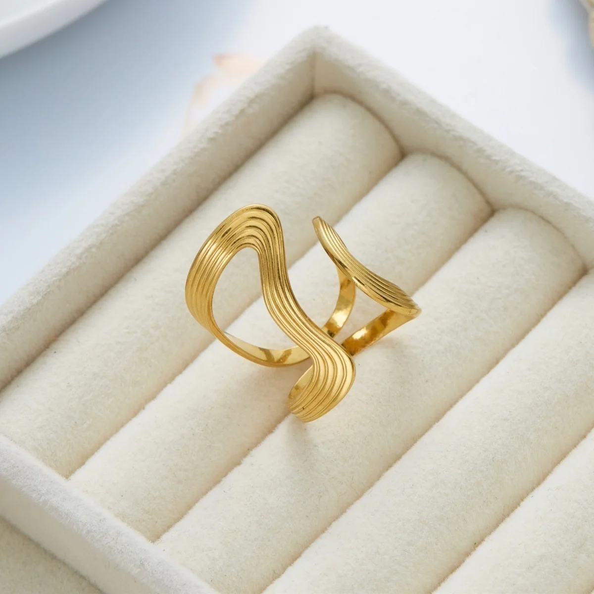 Französische Vintage-Fingerringe mit hohlem, gewelltem Design, imitierten Perlen und Spiralblatt-Motiven für Damen und Herren, im Nischenstil, geometrischer Ring, ästhetischer Schmuck. – Detail 18
