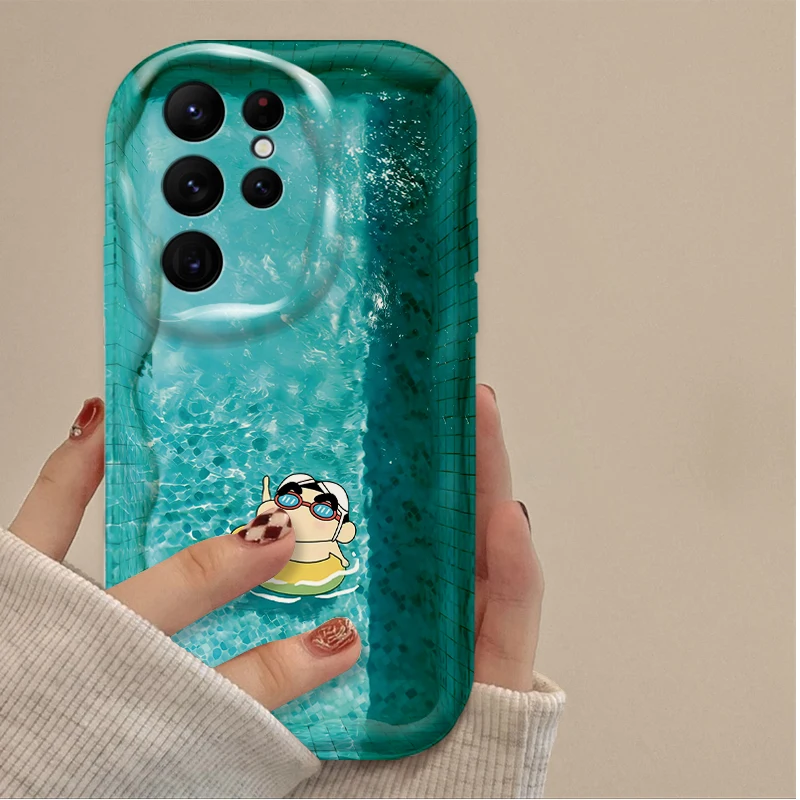 Lovely Swim C-Crayon S-ShinChan Case For Samsung Galaxy S24 Ultra S23 S22 Plus S21 S20 FE A25 A55 A35 A15 A16 A05 A05S A06 Phone
