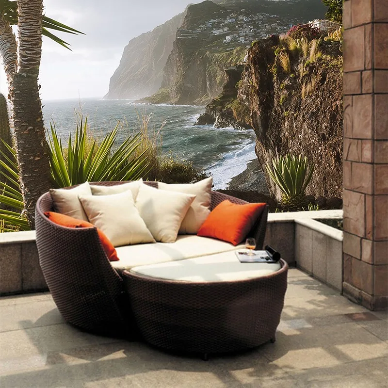 Leisure rattan bed, balcony rattan art bed, terrace garden courtyard pool rattan sofa bed, fashionable outdoor furniture