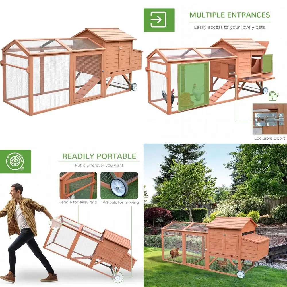 

Портативный деревянный курятник с колесами и ящиком для раскладывания для домашней птицы на заднем дворе