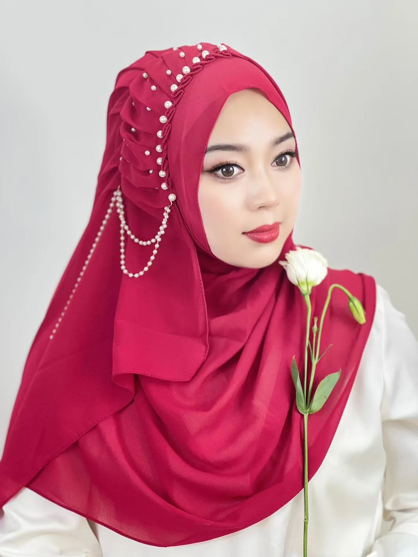 Islamic veils,Khimar,tudung,alamira Pearl chiffon headscarf beaded tassel design shawl,headscarf,scarf Hijabs scarf hijab jersey