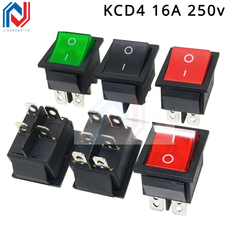 KCD4 Ship Type Switch Ship-Shaped Rocker 16A250v Power Supply with Light Button Button 4 Feet 6 Feet 2 Gear Three Gear Red Green