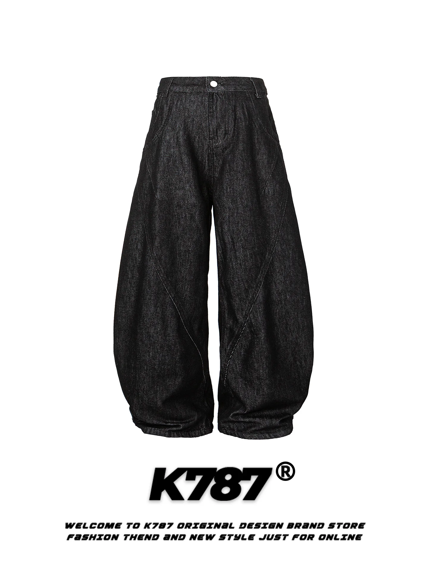 

K787 American Retro Loose High Waist Casual Banana Wide Leg Pants Unisex Pure Color Drapey Comfortable Street Style Cotton Blend