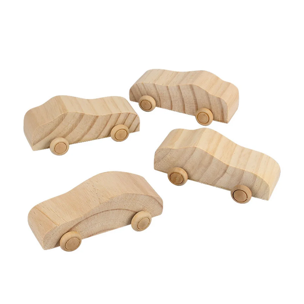 1pc Wooden Mini Car Diy Painting Kit For Kids Adults Craft Activity Smooth Natural Wood Blank Hand-Painted Graffiti Art