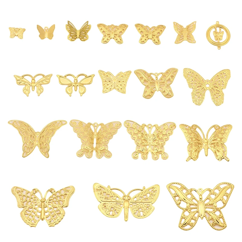 BoYuTe (100 Pieces/Lot) Metal Brass Butterfly Filigree Findings Diy Materials for Hair Jewelry Making