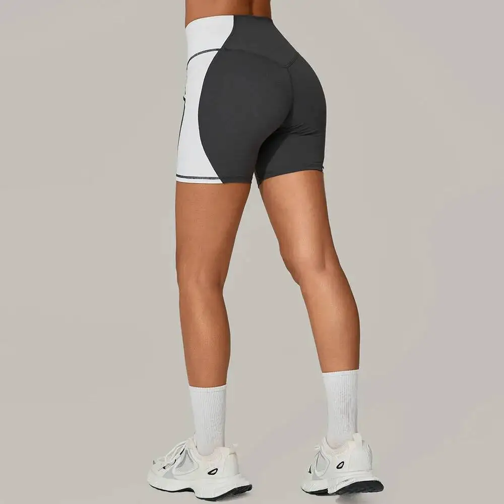 

Color Block High Waisted Yoga Shorts Squat Proof Moisture Wicking For Running Gym