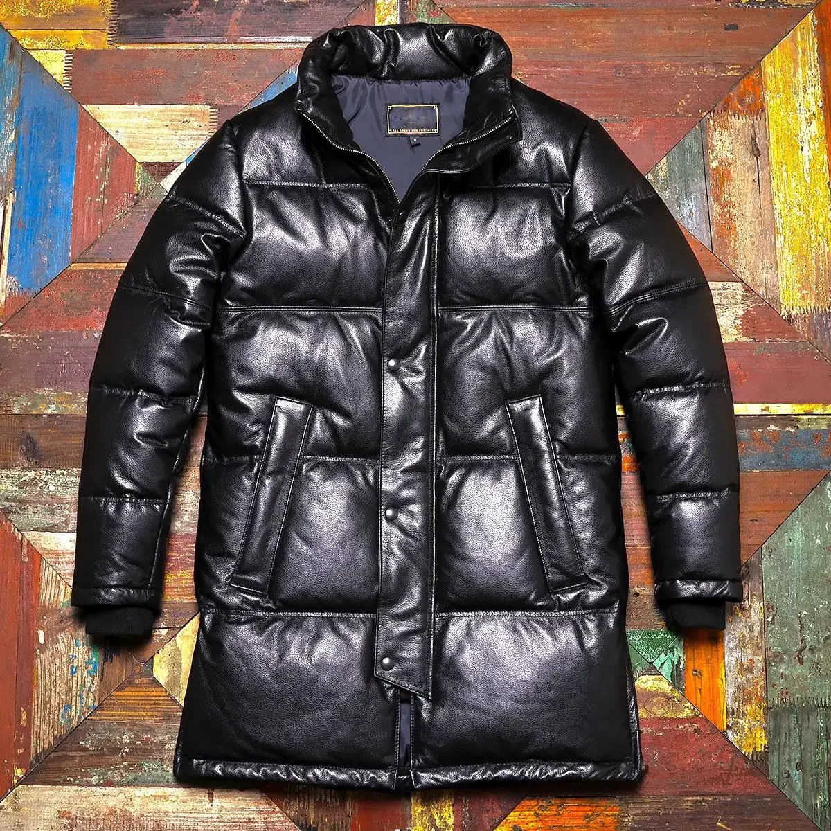 

Tailor Brando полностью зернистый пуховик из воловьей кожи 400 г белый утиный пух мужской кожаный зимний теплый пуховик средней длины