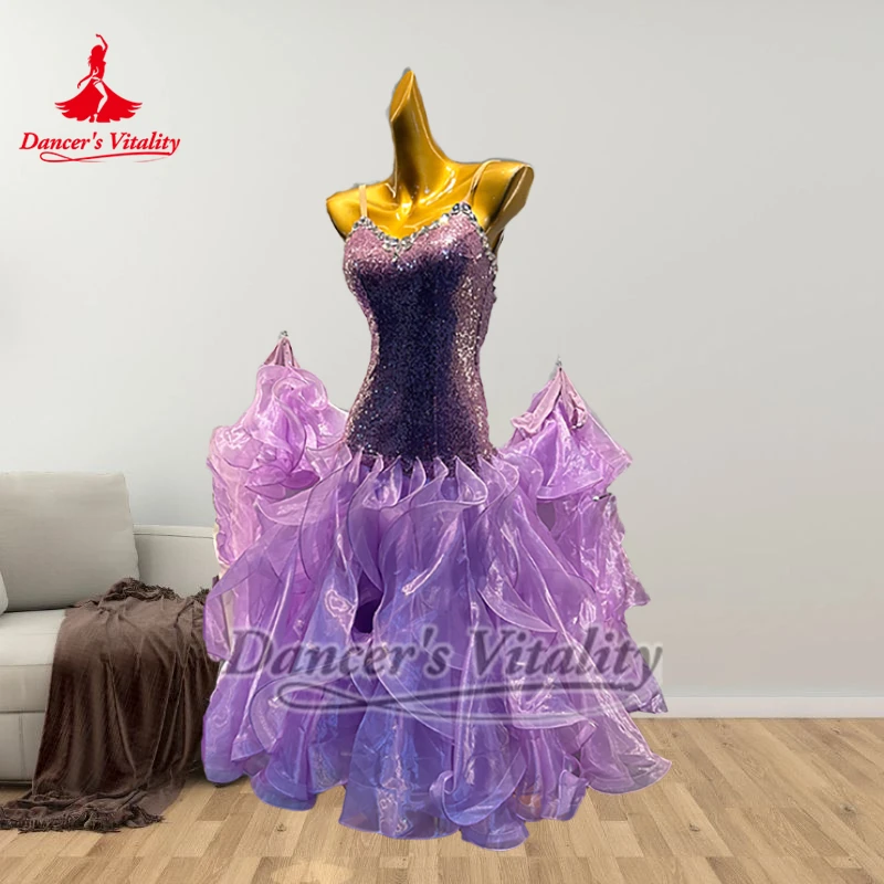 성인용 볼룸 댄스 민소매 슬링 전문 드레스 여성용 왈츠 포크스트롯 퀵스텝 의류 맞춤 댄서의 활력