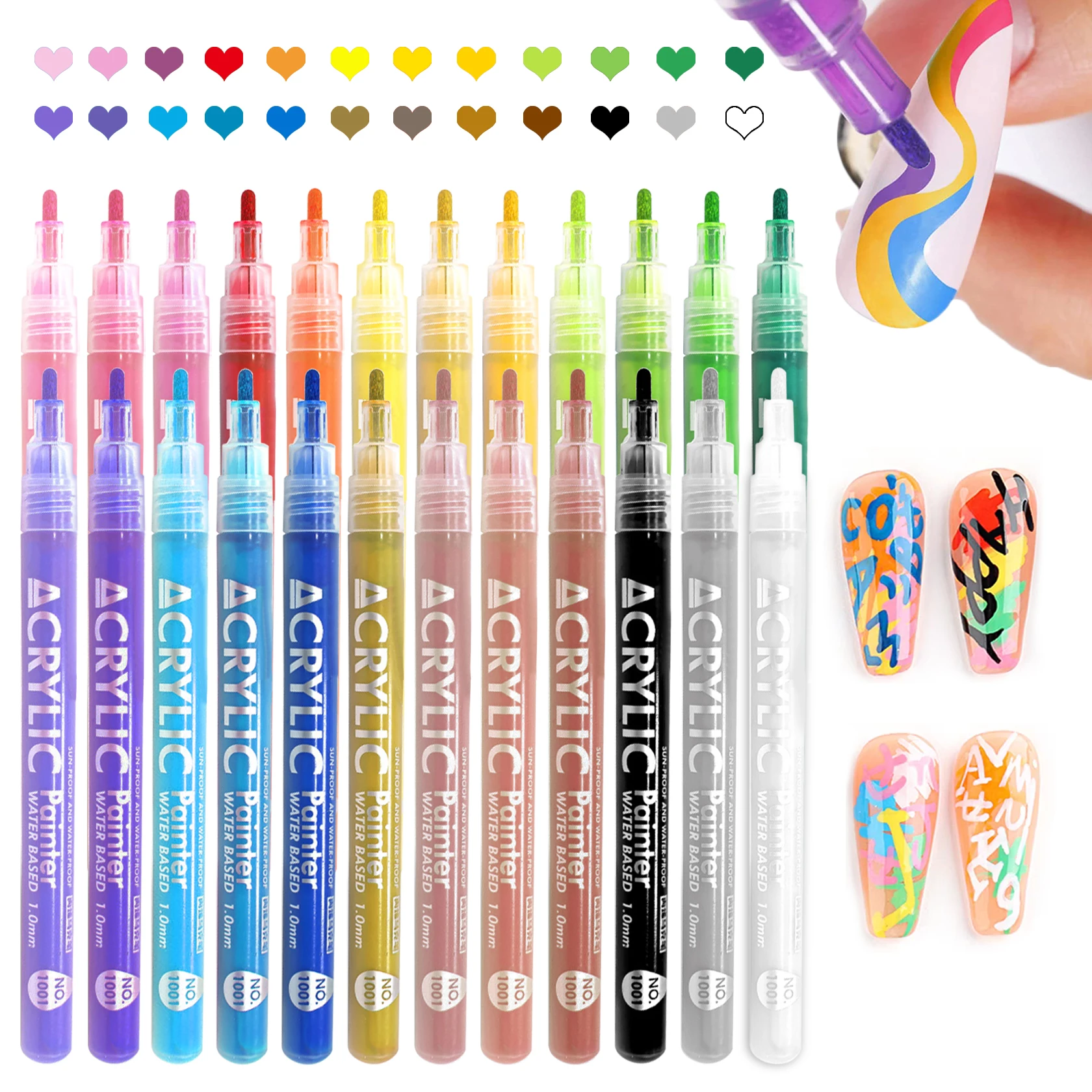 

3D Acrylic Paint Markers for Painting Dotting Liner Pen Long-Lasting Waterproof No Fading Nail Art Painting Pens Set 36 Colors