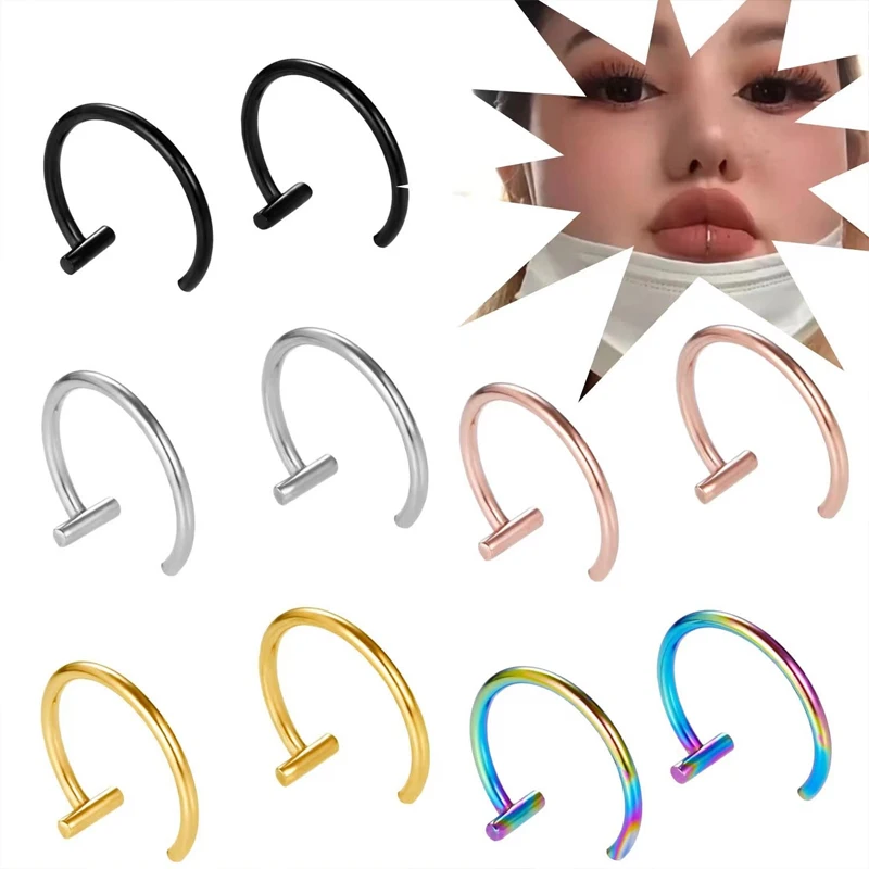Pendientes de aro abierto de acero quirúrgico 18G para labio, tipo T, para cartílago y tragus, joyería para mujer y hombre