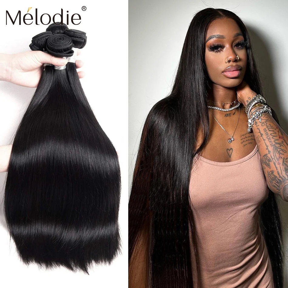 Melodie 40 Inch Straight Human Hair Bundles Indian Raw Virgin Unprocessed 100% Human Hair Bone Straight Extensions 3 4 Deals