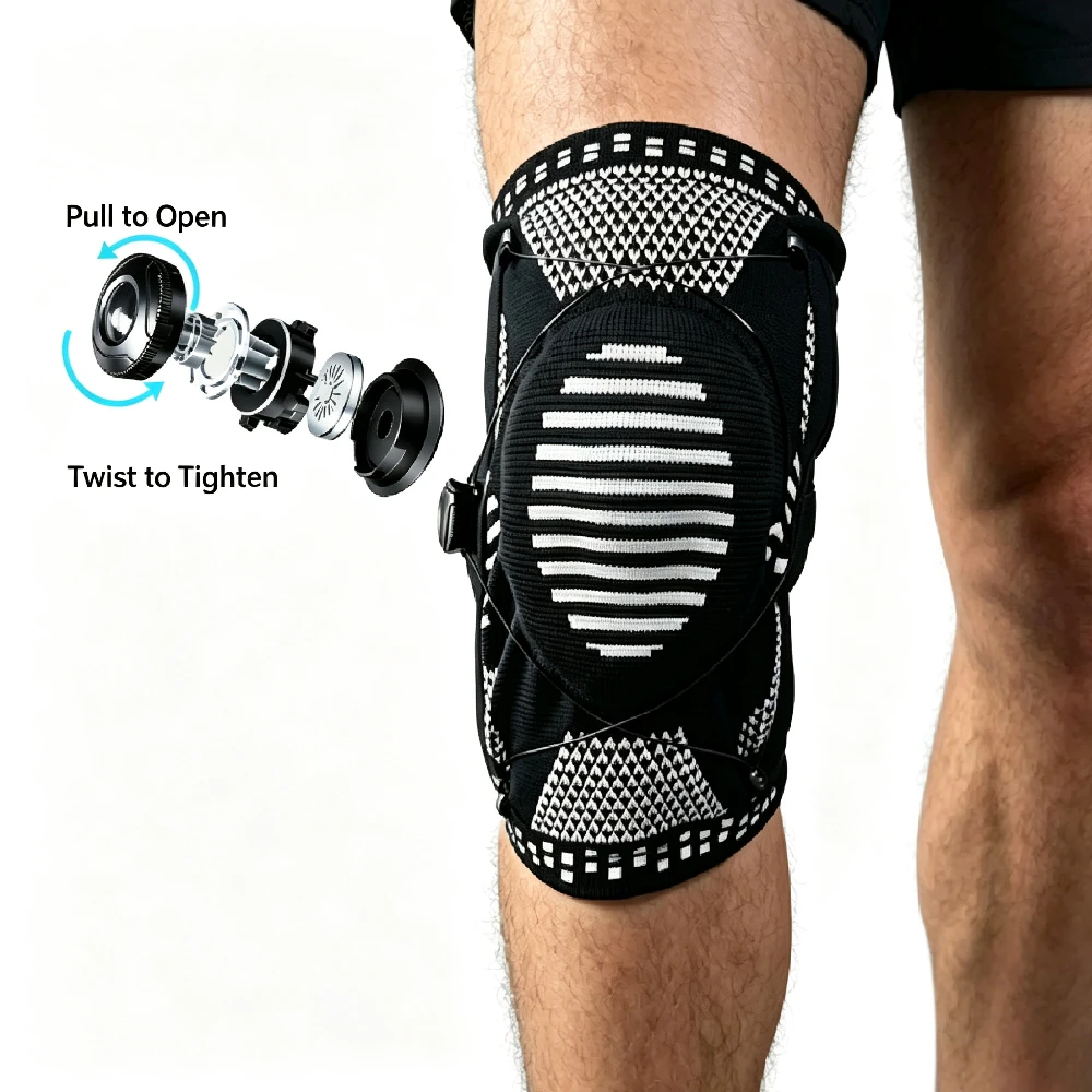 Adjustable Rotary Dial Knee Brace Knit Material Silicone Patella Protection Pad For Basketball Running Mountaineering Sports
