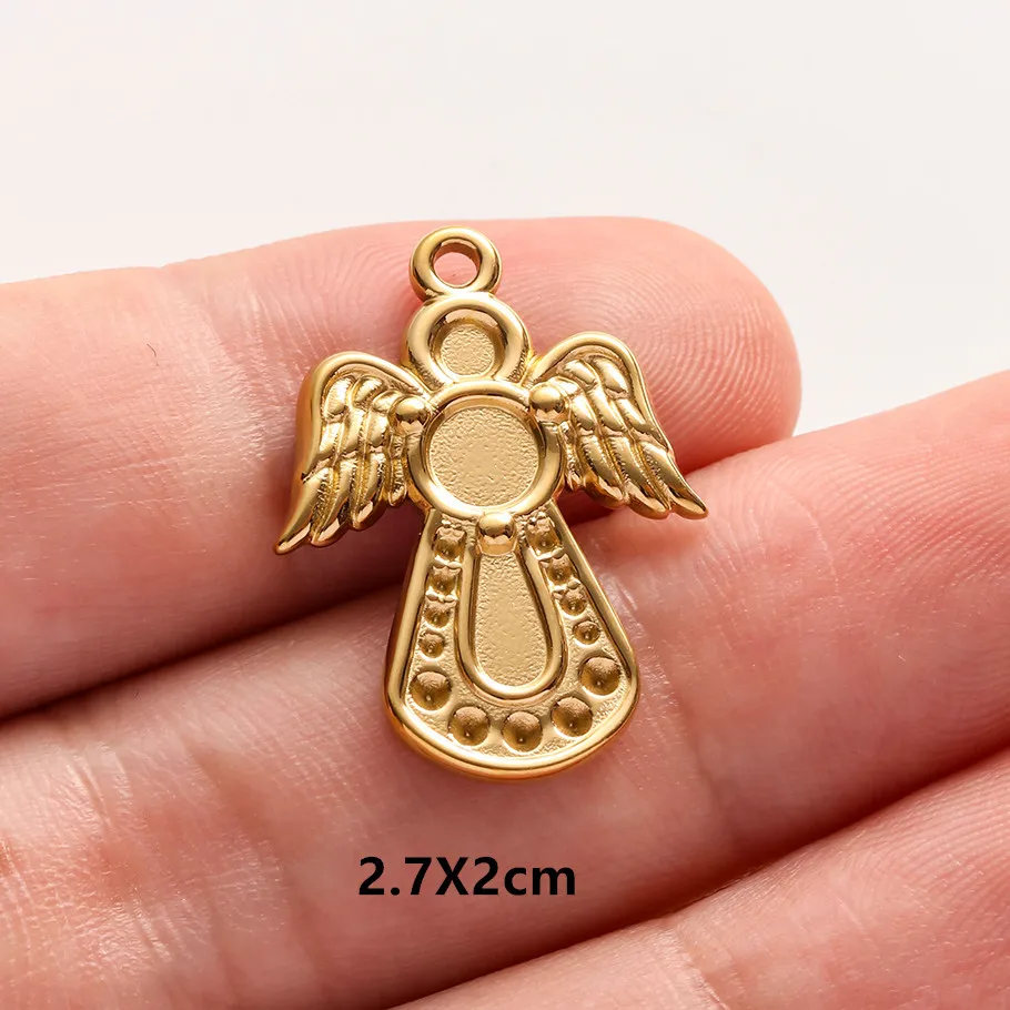 5 Stück/Lot Niedliche Engelsflügel Mädchen-Anhänger in Goldfarbe aus Edelstahl Kreuzanhänger für Schmuckherstellung DIY Ohrringe Halskette Schlüsselanhänger – Detail 7
