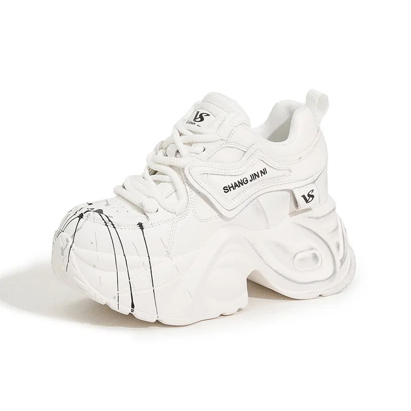 

10CM Microfiber Genuine Leather Vulcanize Wedge Heels Shoes For Women Summer Ladies Fashion Platform Shoes Women Sneakers