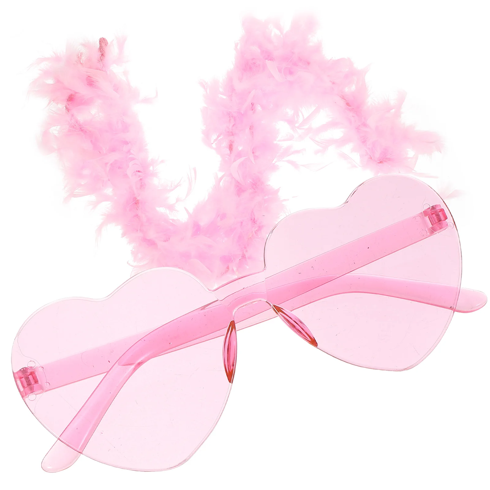 

1 Set Women Boa Glasses Set Heart Rimless Sunglasses Lightweight Vintage Costume Accessories Pink Scarf For Bachelor Birthday