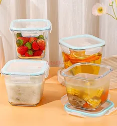 Glass soup bowl with lid, portable and sealed, student office lunch box, microwave oven, heat-resistant