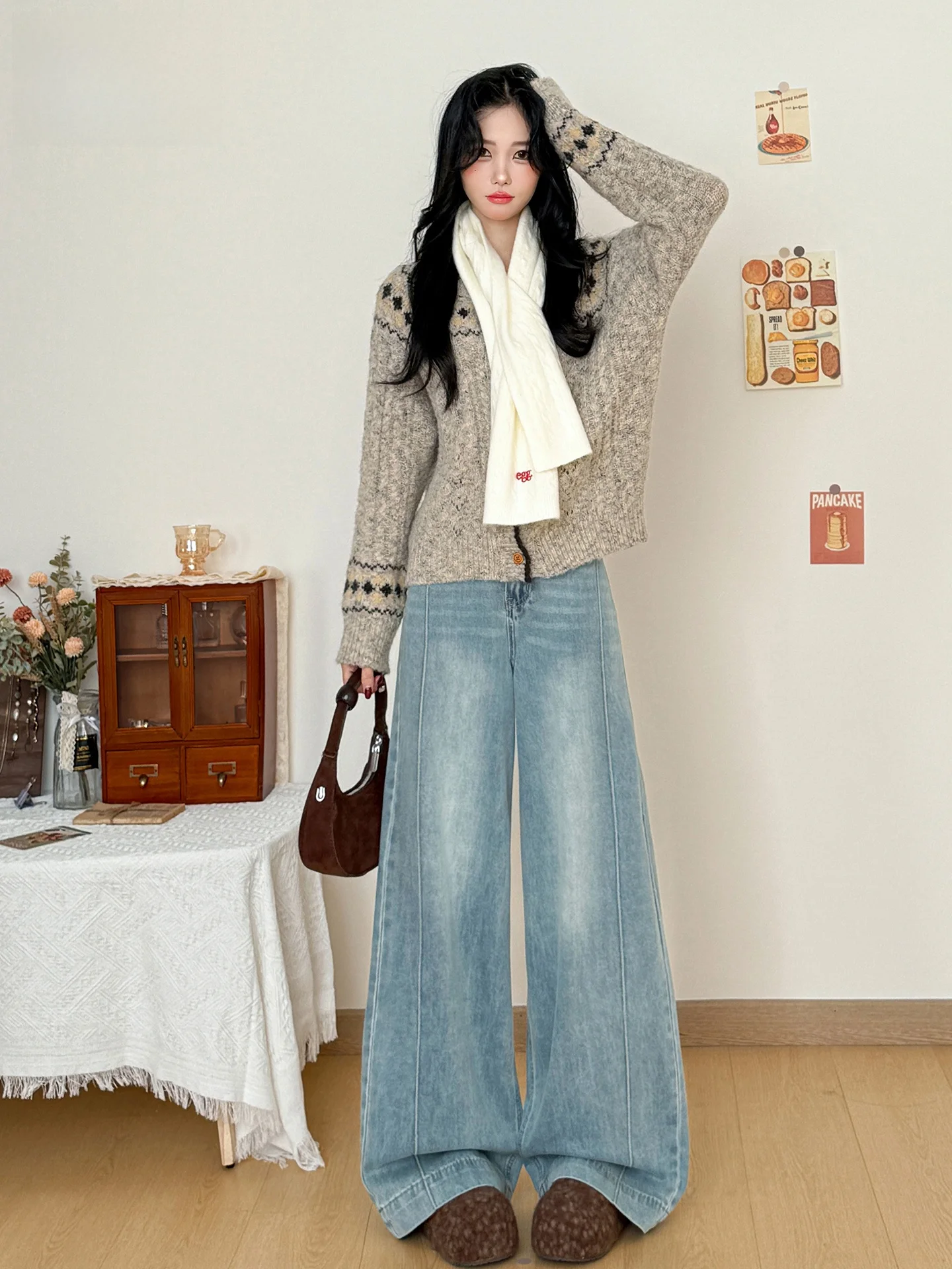 

Джинсы с высокой талией в американском стиле, широкие брюки для женщин, летние свободные брюки прямого кроя, повседневные брюки из смесового хлопка