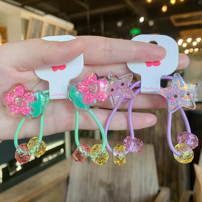2 teile/satz Kinder Cartoon Kaninchen Elastische Haar Gummibänder Glitter Blume Haar Krawatte Für Mädchen Nette Haar Seil Kinder Haar Accessoire – Detail 1