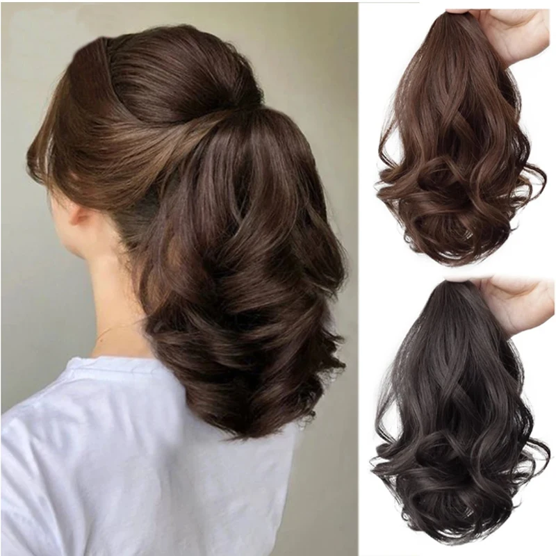 

H&STRA Synthetic Short Wave Ponytail for Women Drawstring Tied to Hair Tail Clip in Hair Extensions for Women