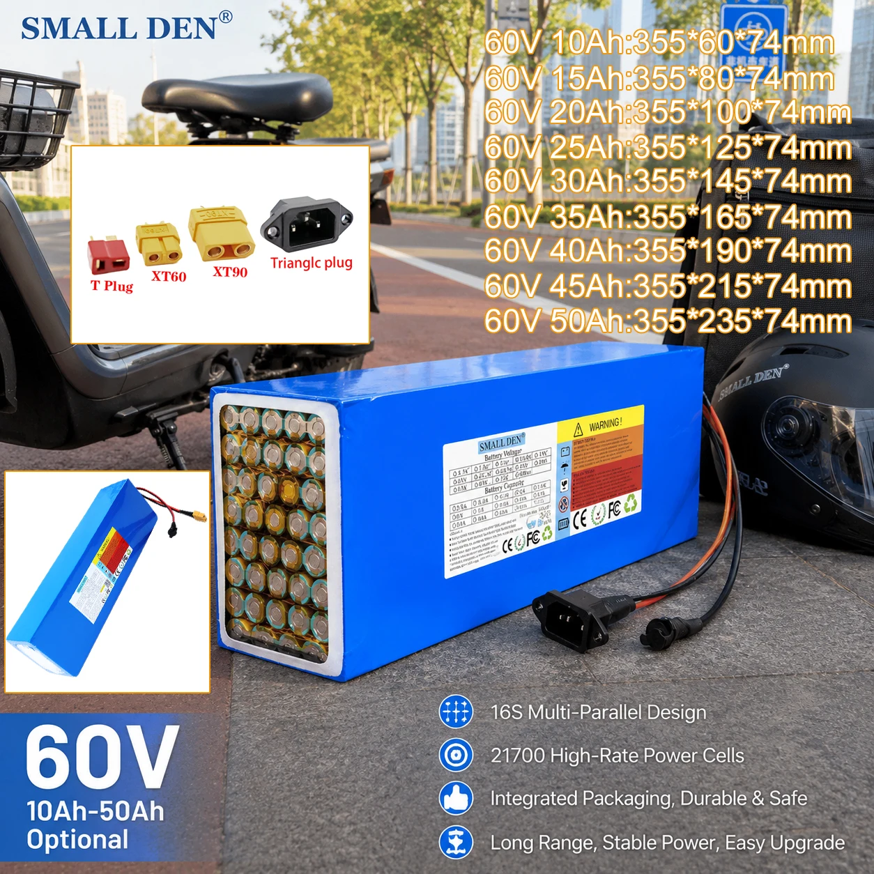 

60V 10Ah 15Ah 20Ah 25Ah 30Ah 35Ah 40Ah 45Ah 50Ah 21700 high-power lithium battery pack 16S 67.2V electric motorcycle tricycle