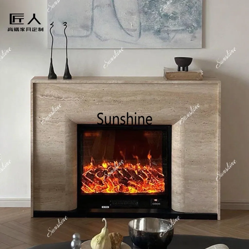 Modern simple imitation marble fireplace cabinet surprise quiet wind living room decorative fireplace rack