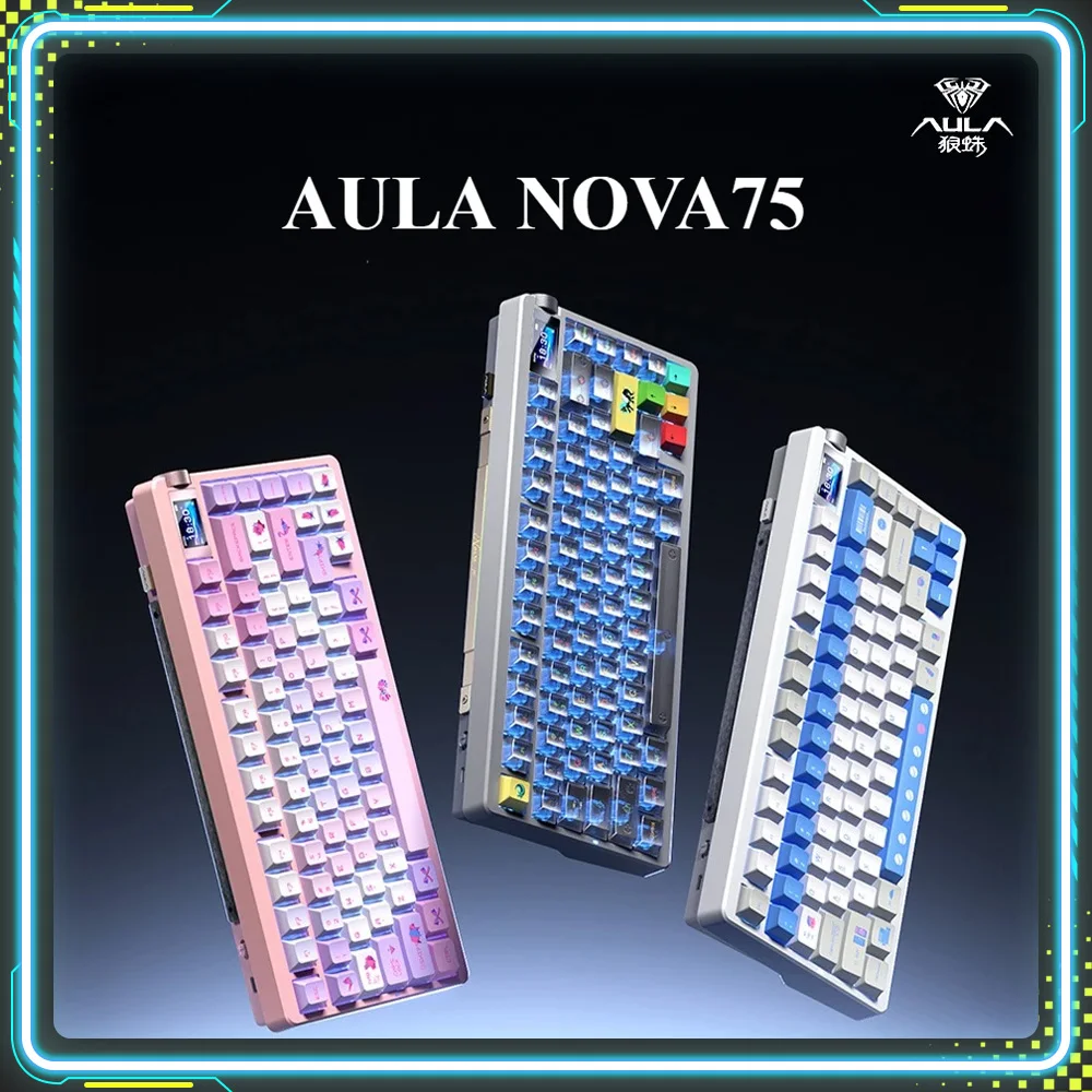 

AULA NOVA75 Gaming Keyboards Screen Metal Knob Hot Swap Wireless Tri-Mode Mechanical Keyboard PC E-Sports Accessories Gifts