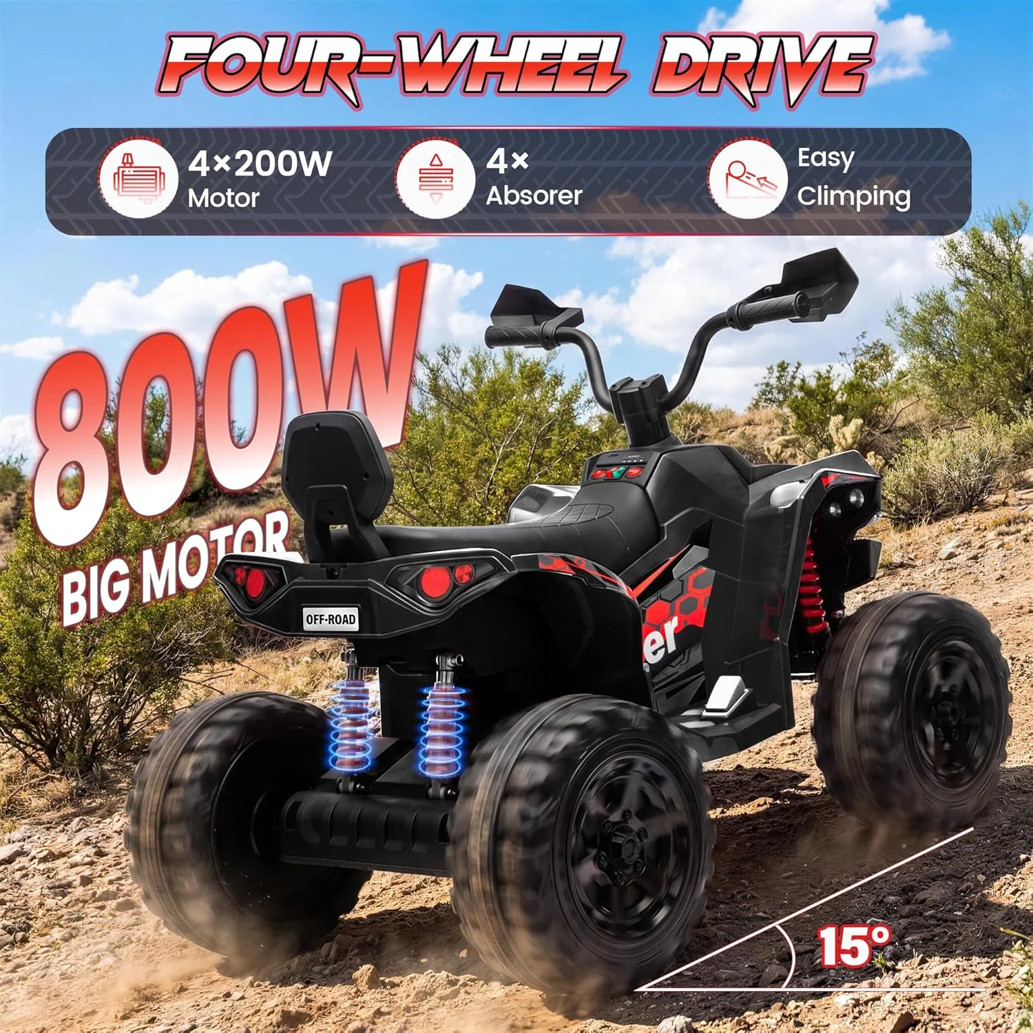 Kids 24V Ride On ATV Quad, 4WD - Kids Outdoor Electric Quad ulasan dan harga