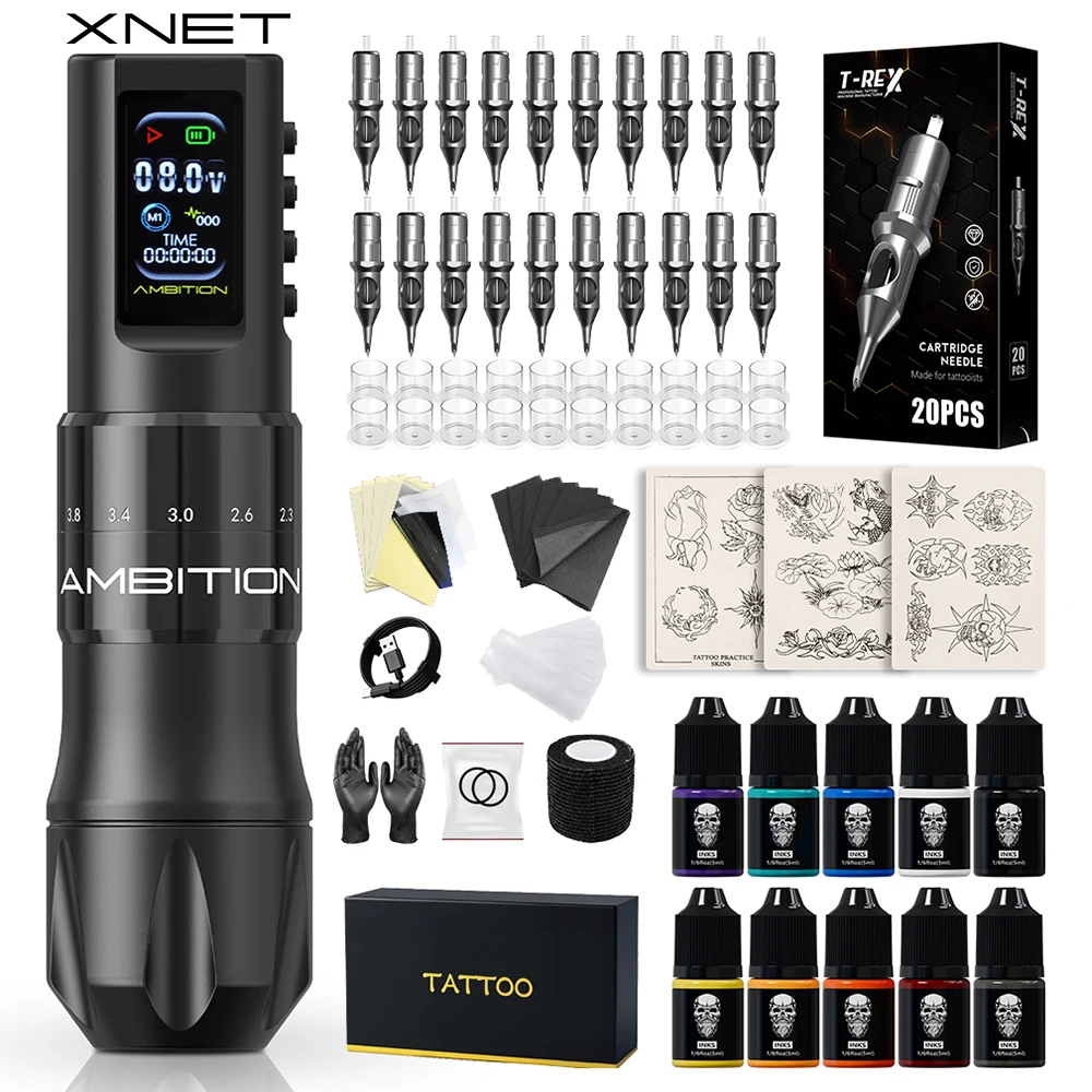 

XNET C2 Wireless Tattoo Machine Full Kit 2.0-4.2mm Stroke Coreless Motor 1600mAh Battery Tattoo Pen Set Beginners For Tattoo