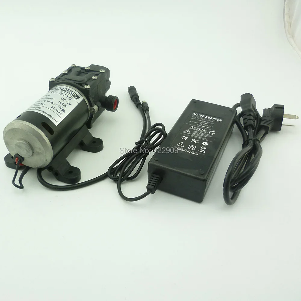 100W Automatic pressure switch DC Diaphragm small Water Pump 12v high pressure 8L/min with G1/2 port and 12v 8A power adaptor