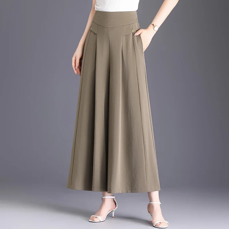 ZUZK New Style Summer Skirt Pants Women Elastic Wasit Wide Leg Pants Hanging Style Skirt Pants Thin Cropped Pants Skorts