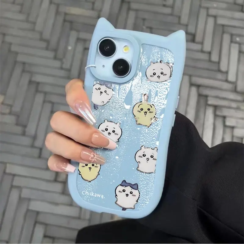 

Чехол для телефона с силиконовыми кошачьими ушками Chiikawa для iPhone 12, XR, XS, 11 Pro Max, 13 Pro, 14 Pro, 15, 16. Милый мультяшный защитный чехол.