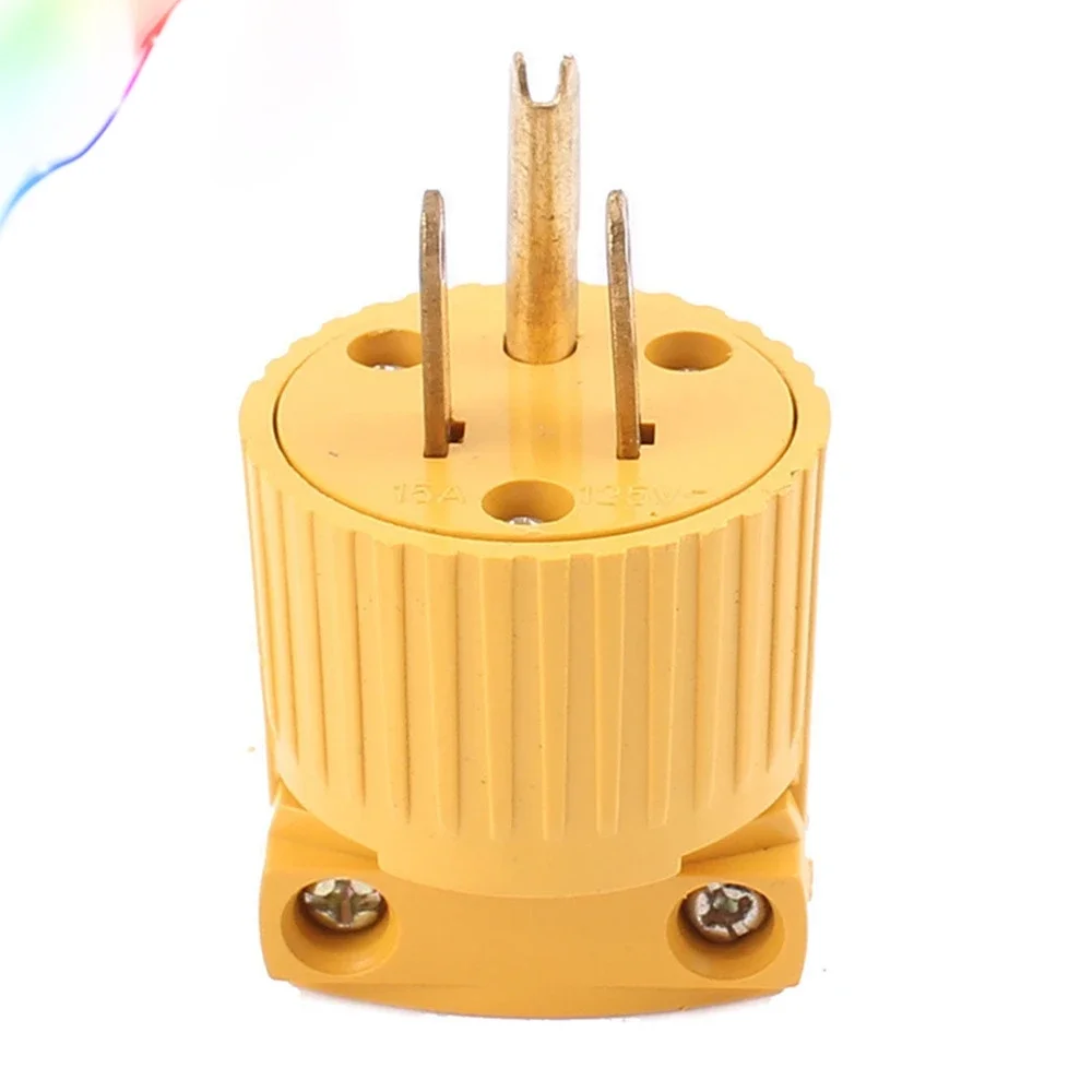 Yellow Plastic Housing AC 125V 15A 3 Pins US Plug Rewiring Power Socket Adaptor