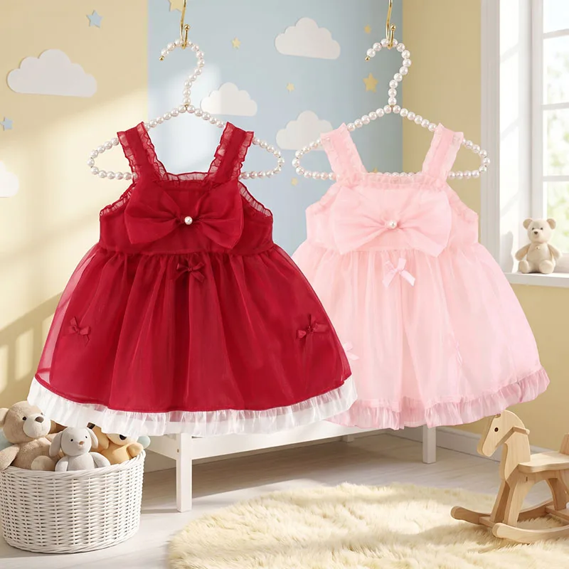 0-3 Y Adorable Kid Wear Toddler Summer Baby Girls Sleeveless Dress Sweet Big Bow Children Birthday Party Wedding Evening Dresses