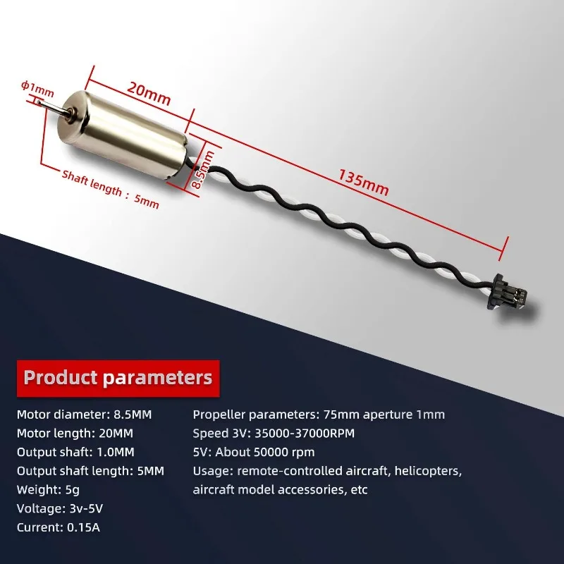 8 個 8520 モーター 8.5x20mm コアレスブラシ付きモーター 3.7V 53000Rpm ミニ DC モーター コネクタ付き DIY マイクロクアッドコプター RC ドローン用