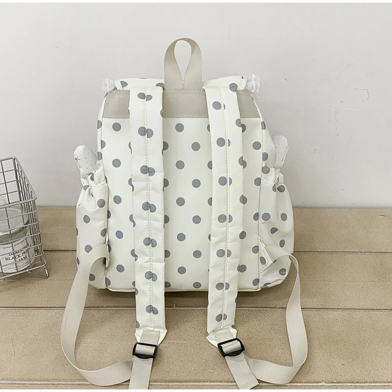 Angel Wings Polka Dot Studenten-Rucksack mit Kordelzug, koreanische süße süße Schultasche aus Nylon, leichte, lässige, geräumige Reisetasche – Detail 6