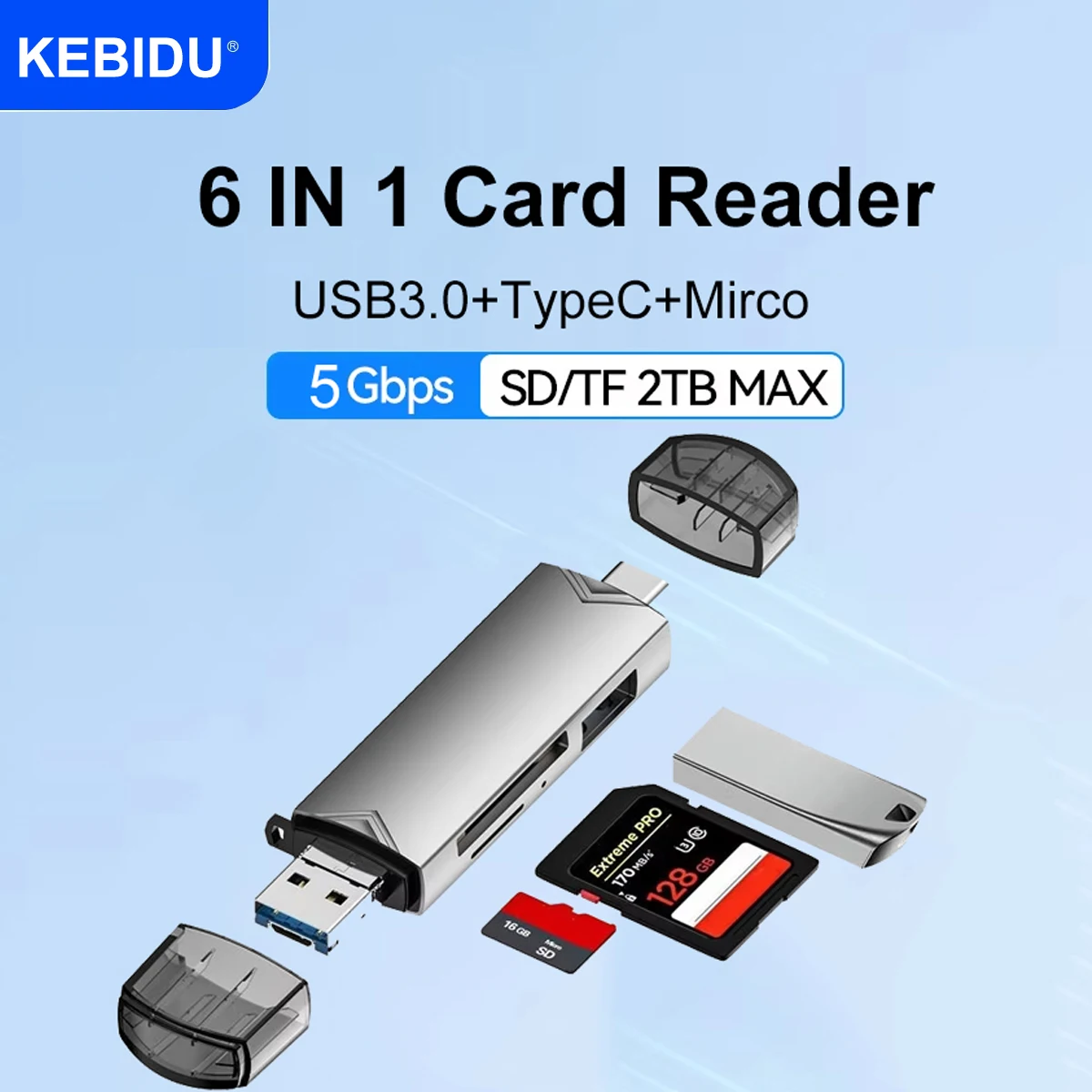 

7 in 1 Card Reader USB 3.0 Type C to SD TF Memory Card Flash Drive Adapter for PC Laptop Accessories Multi Smart Cardreader