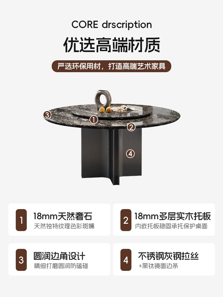 Natural luxury stone dining table Italian minimalist round dining table art creative home