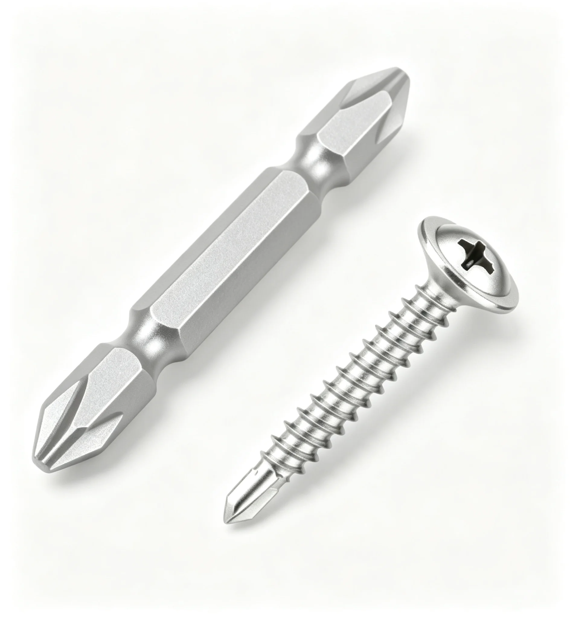 410 Stainless Steel Self-Drilling Screw+S2 Magnetic Double-Ended Phillips Bits, Drill Tail Screws for Metal with Power Driver Bi