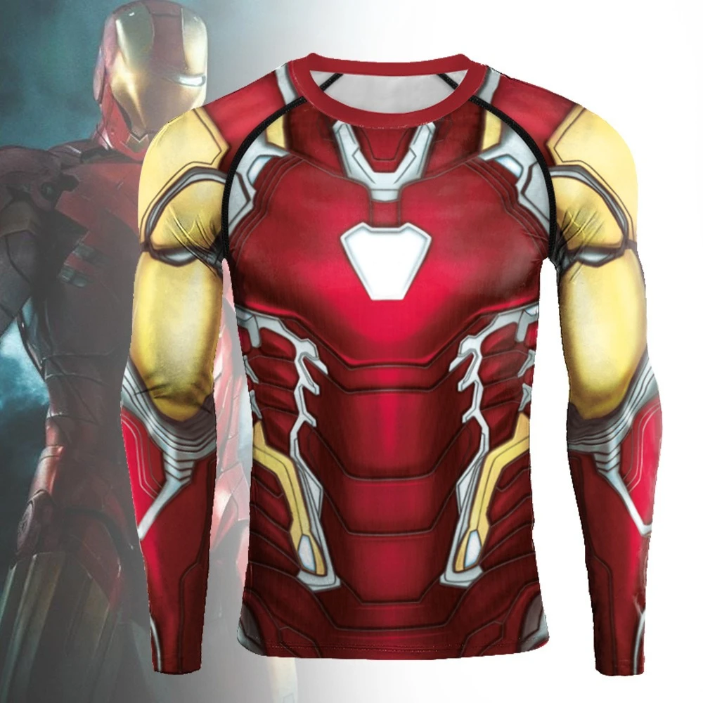 

Iron Man Cosplay Costumes Movie Series Printed Cosplay Fitness Tight T-Shirt Men's Long/Short Sleeve Training Top Zentai Leotard