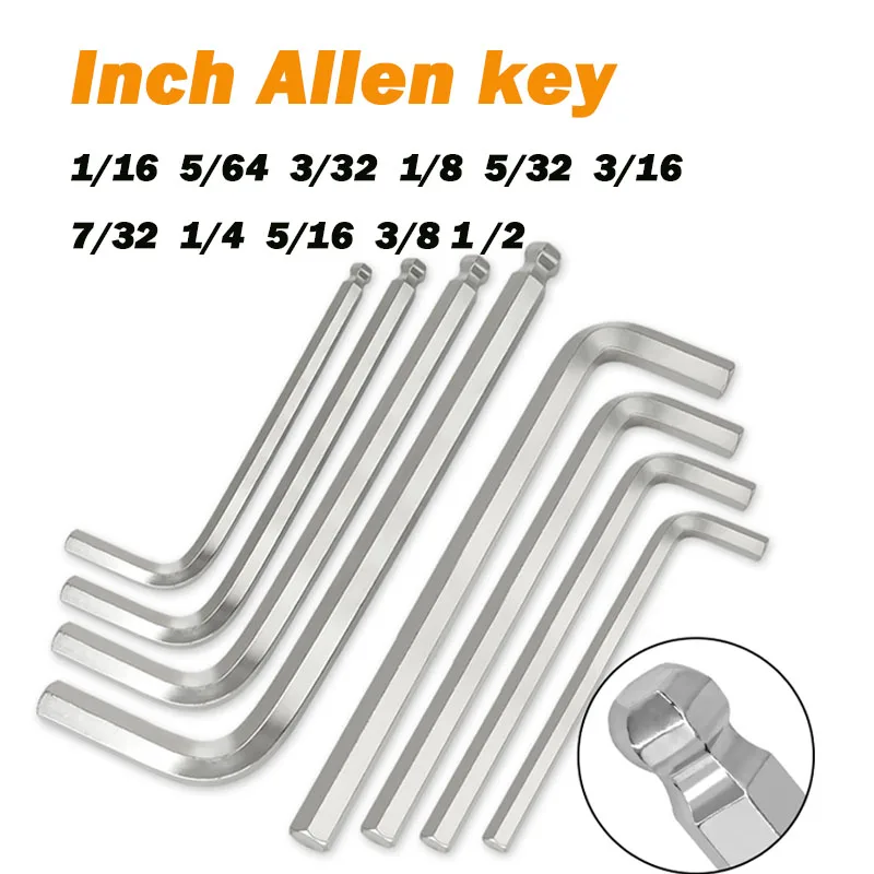1/16 5/64 3/32 1/8 5/32 3/16 7/32 1/4 5/16 3/8 1/2 Inch L Shape Ball End Long Arm Hex Key Screwdriver Allen Key Wrench