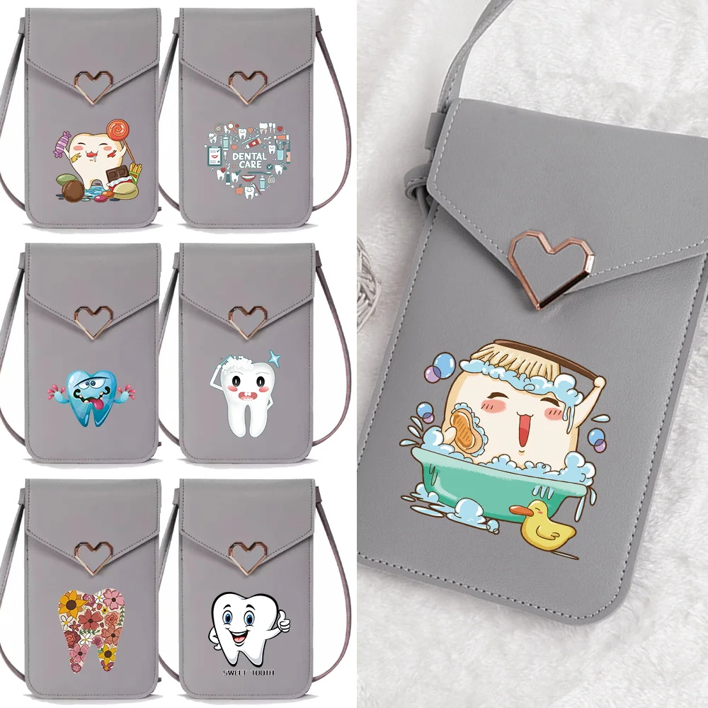 

Прозрачная сумка-кошелек для телефона с сенсорным экраном, с рисунком зубов, на плечевом ремне, для монет и мелких предметов, многослойная