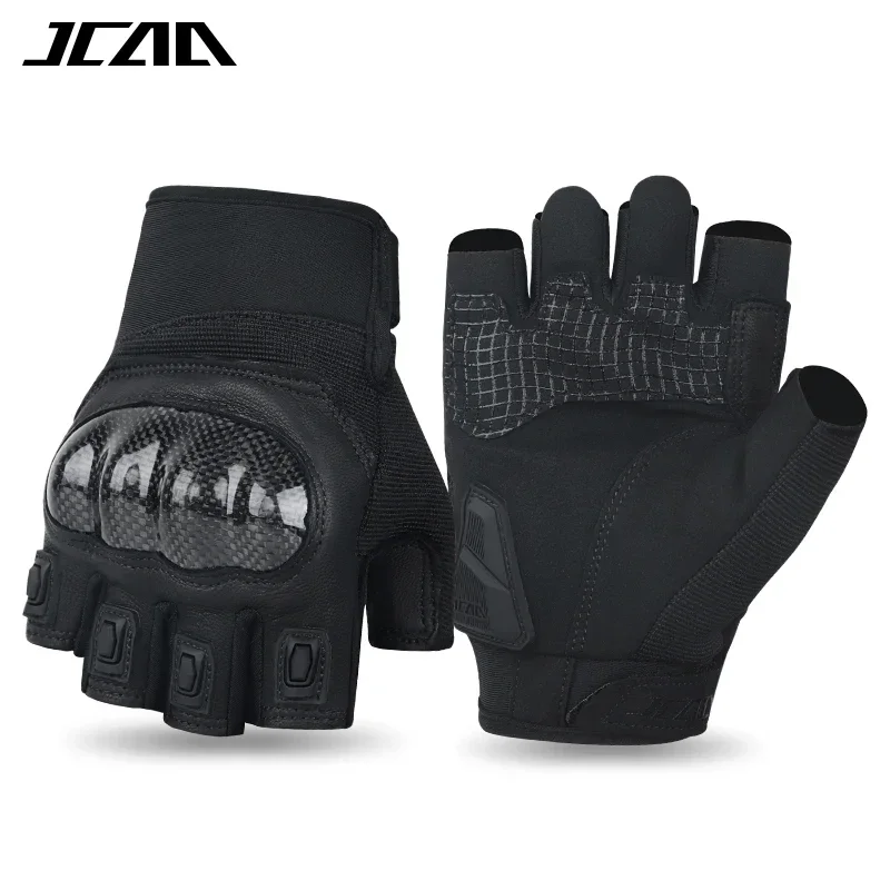 

Classic Style Summer Goat Leather Biker Gloves, Half Finger Design with Carbon Fiber Guard Moto Riding Gloves for Motorcycles
