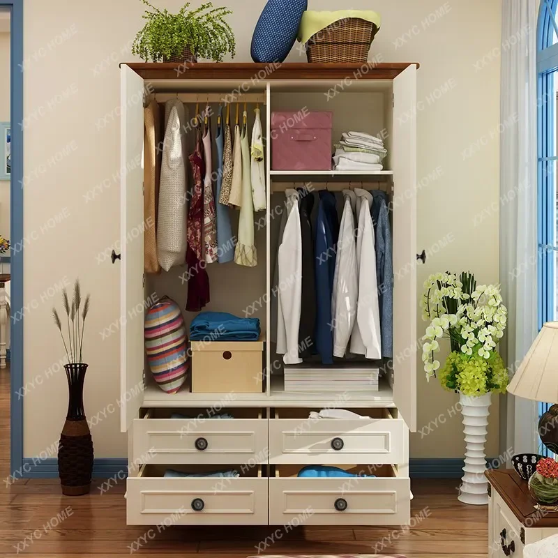 XX Farmhouse Solid Wood  Door Wardrobe, Mediterranean Bedroom Large Storage Armoire, Vintage  Closet Organizer