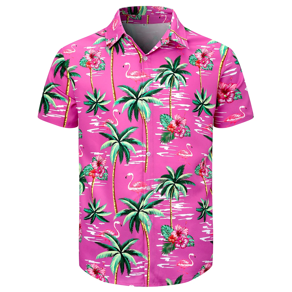 

Man Hawaiian Shirt Men Pink Flamingo Tropical Beach Shirts Vacation Button Down Short Sleeve Costume Summer Clothing