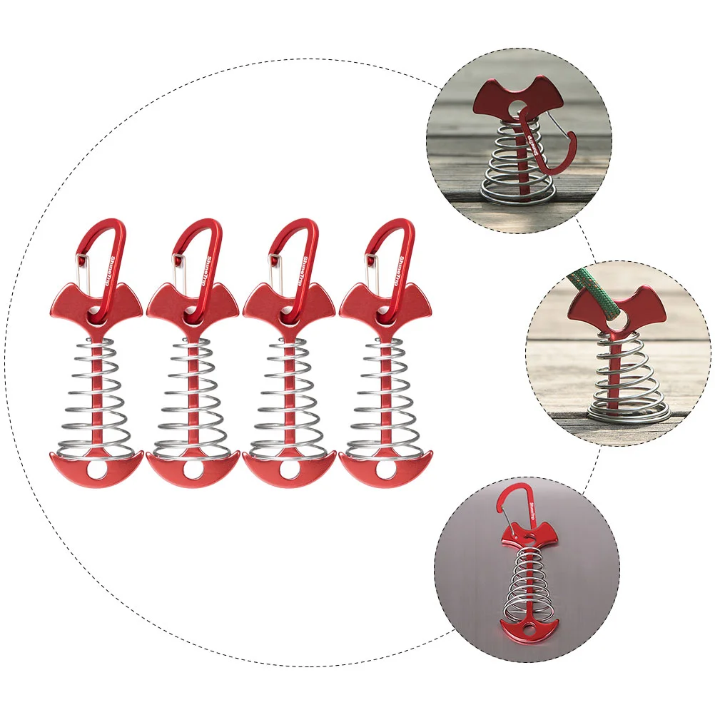 4 Pcs Fishbone Spring Hook Portable Tent Pegs Securing Stakes Floor Nail Aluminum Camping Alloy Ground Hooks