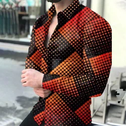 New Men's Shirts Long Sleeve Slim Button Lapel Fall Clothing Tops 2023 Fashion 3D Quicksand Print Noble Prom Party Blouses S-4XL