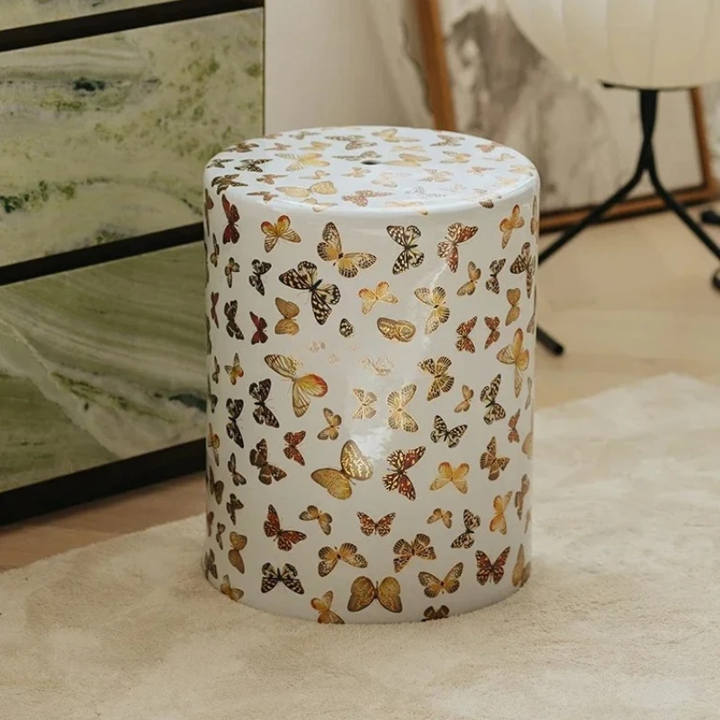 LT butterfly round stool gold-painted ceramic seat pier French Chinese style edge several bedrooms dressing stool