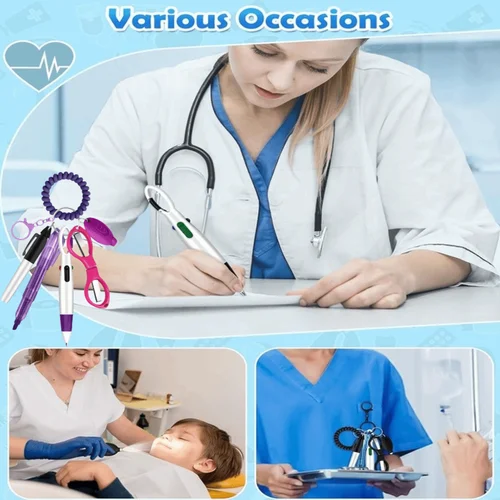 Imagen 2 del producto Nuevo paquete de bolígrafos de enfermera portátil, juego de insignia de enfermera duradero retráctil, llavero con cordón, carretes de insignia de identificación, insignia de enfermera, Clip, accesorio de regalo