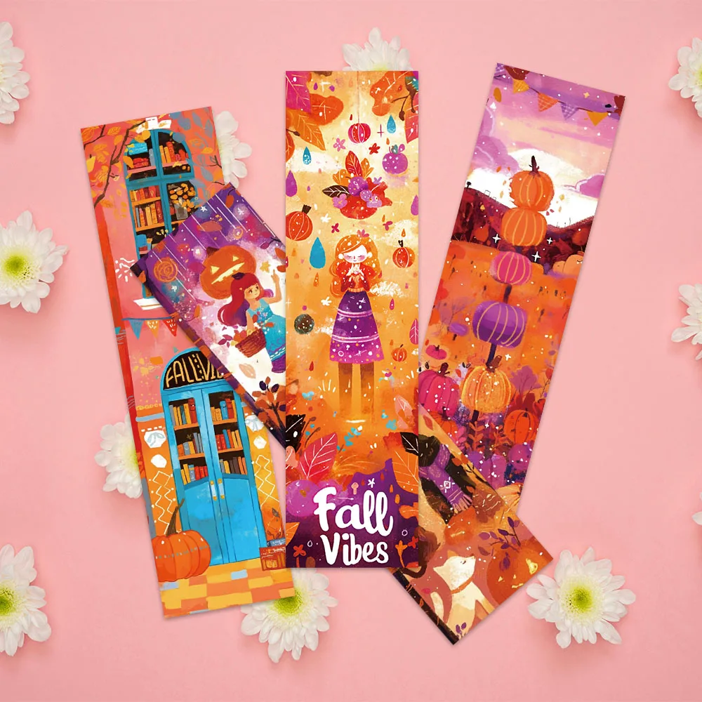 30pcs Colorful Cute Cartoon Fall Vibes Landscape Paper Bookmark DIY Library Book Club Page Marking Students Readers Gift