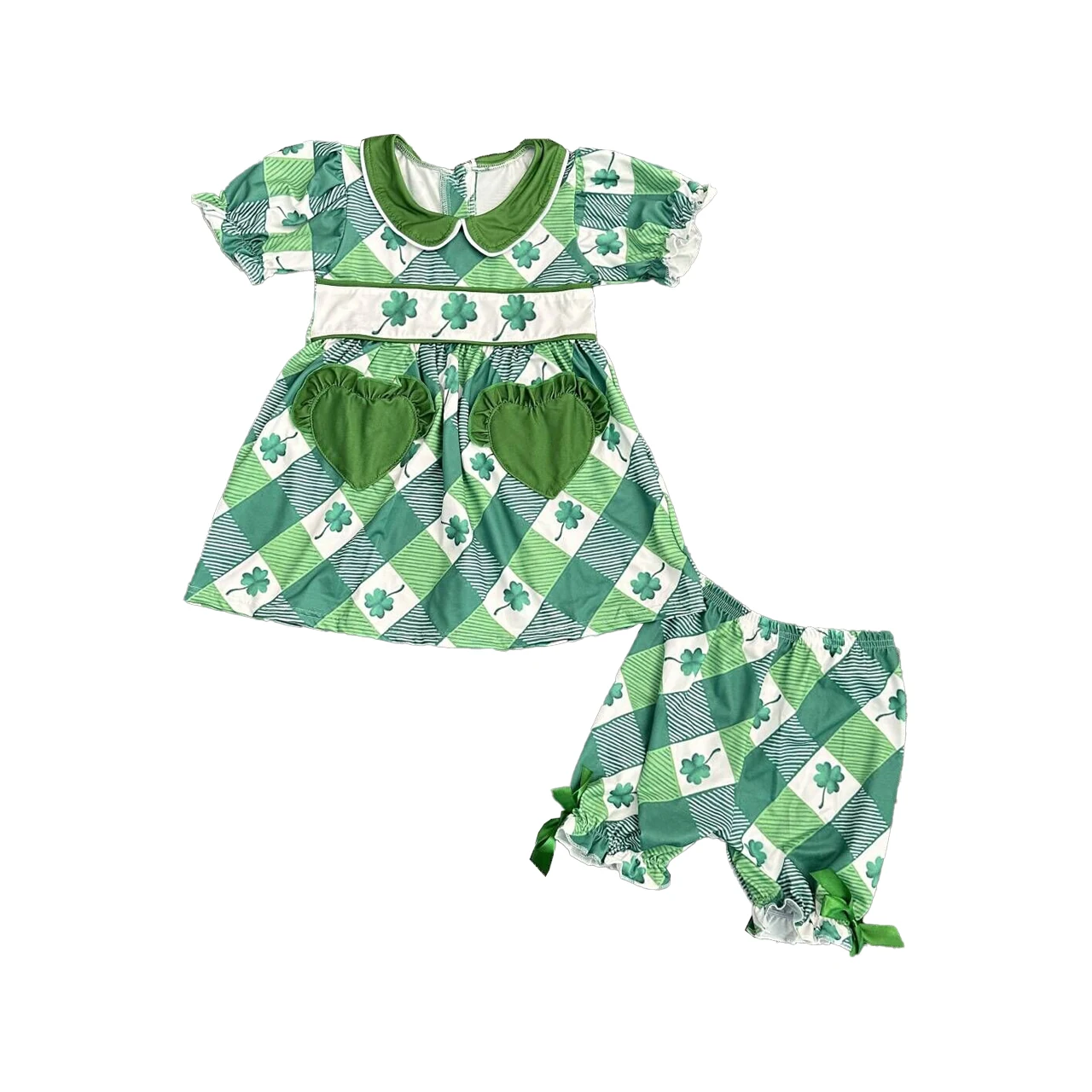 Boutique Baby Girls St. Patrick's Clothes Shamrocks Print Toddler Girls Spanish Pajamas Sets